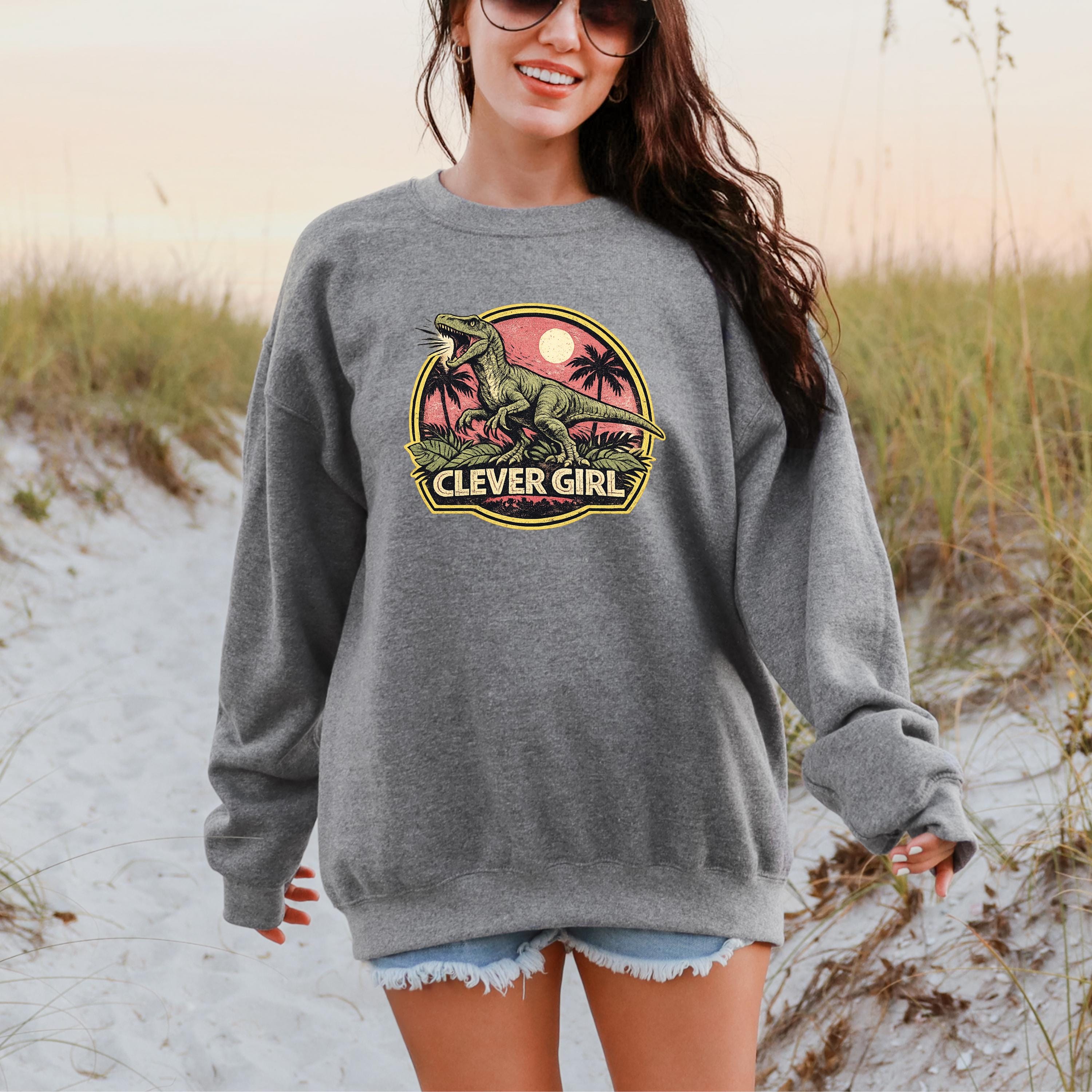Clever Girl Dinosaur Shirt, Vintage Jurassic Style T-Shirt & Sweatshirt, Funny Dinosaur Graphic Tee, Unisex Adult and Youth | Raptor Shirt
