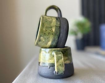 Handmade Moss Green Ceramic Mug: Rustic Stoneware Espresso Cup