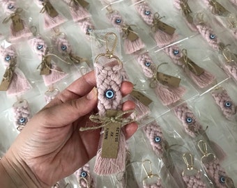 Macrame Keychain Bulk – Evil Eye Keychain Wedding Favors, Boho Baby Shower Gifts, Handcrafted Customizable Keychain