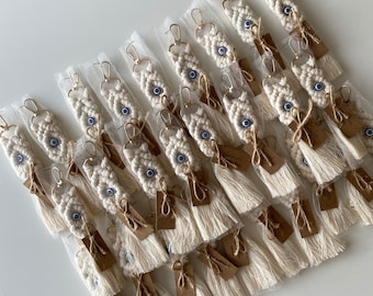 30 llaveros de macramé bohemios: decoración de boda de algodón hecha a mano