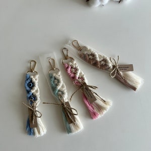 Boho Evil Eye Macrame Keychain - Unique Wedding Favor or Baby Shower Gift - Handmade Macrame Keychain