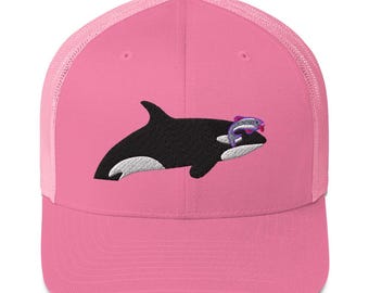 Orca With Dead Salmon Hat Killer Whale Funny Trucker Cap