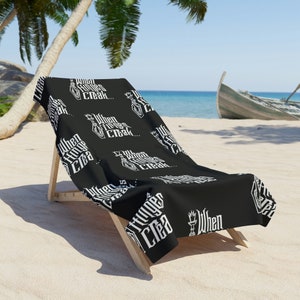 When Hinges Creak, Haunted Mansion, Arm Torch, White on Black, 30&quot;x60&quot; or 36&quot;x72&quot; Beach Towel