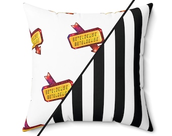Beetlejuice Stripes and Betelgeuse Neon Sign, Double Sided, Pillowcase Cover, 4 Size Options