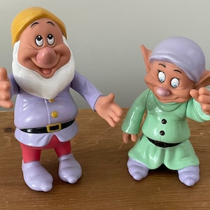 Vintage Disney Thailand Plastic Action Figures of Happy and Dopey from the 7 Dwarfs