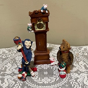 Pennywhistle Lane Christmas Figurines Featuring Passing Time, Juggling Jangles and James the Teddy Bear