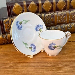Miniature Blue Floral Bone China Cup and Saucer, Made in England