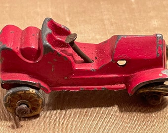 Antique Miniature Toy Open Top Car, Red Cast Iron