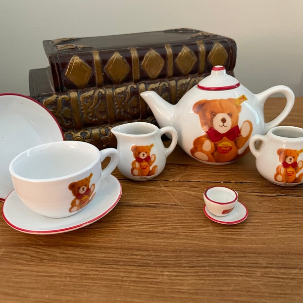 Vintage Steiff Teddy Bear Tea Party Toy Dish Set, Set Includes 8 Pieces