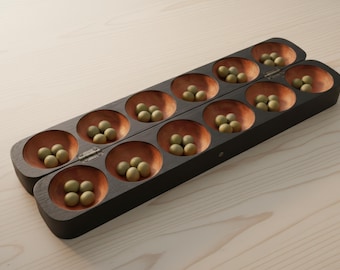 Handcrafted Oware Game Set Authentic Mancala Board from Ghana African Strategy Game Adinkra Symbols