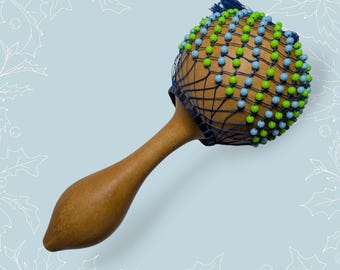 Handmade African Gourd Shaker - Shekere Maraca Percussion Instrument - Large 16 inches long