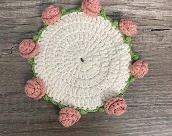 Crochet Rose Coffee Coaster