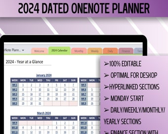 2024 OneNote Planner, OneNote Digital Planner Template, 2024 Digital Planner, Desktop, Windows, Tablet, iPad