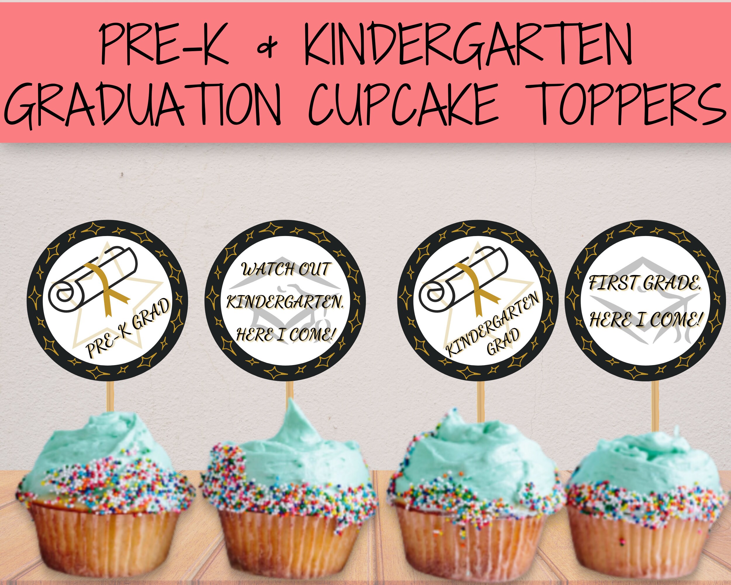 graduation cupcake topper graduation favor kindergarten etsy