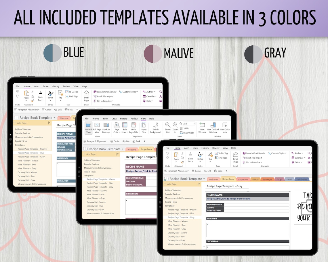 Digital Recipe Book, Onenote Recipe Book Template, 100% Editable ...