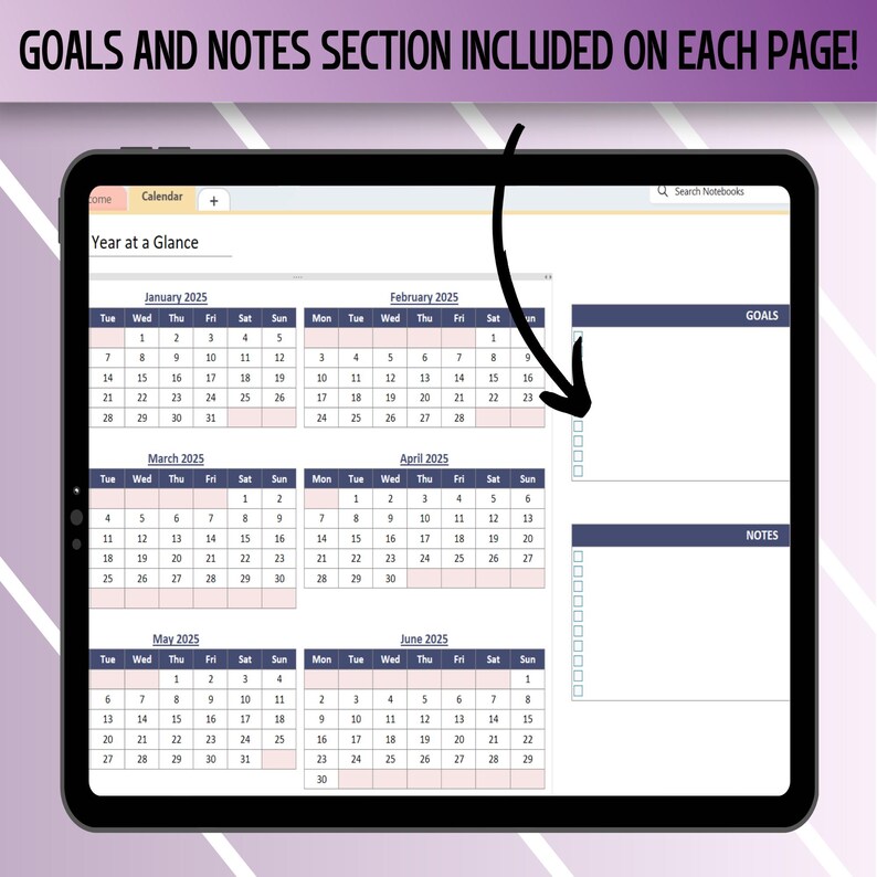 2025 Editable Onenote Calendar, Monday Start, Dated Digital Calendar