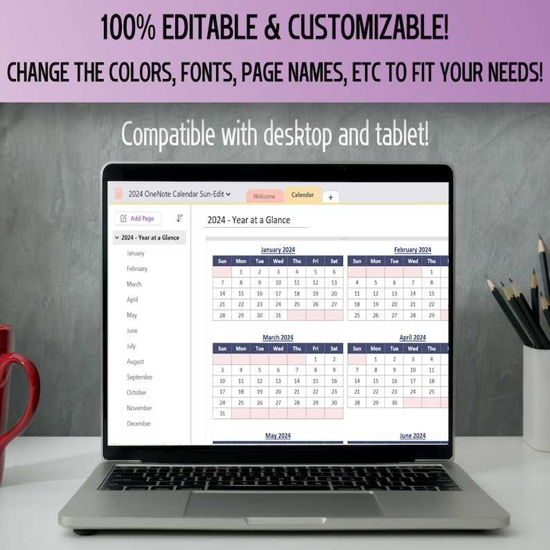2023 & 2025 Editable Onenote Calendar Sunday Start Dated Etsy UK