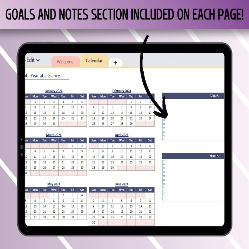 2024 Editable Onenote Calendar, Sunday Start, Dated Digital Calendar