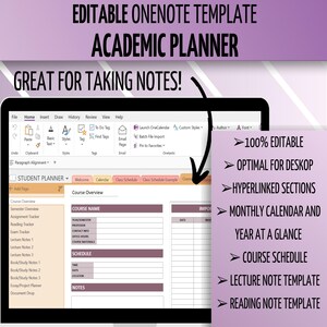 OneNote Academic Planner, OneNote Student Planner, 100% edytowalny i konfigurowalny, komputer stacjonarny, Windows, tablet, iPad