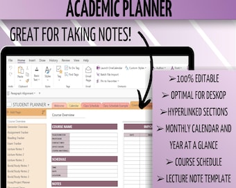 OneNote アカデミック プランナー、OneNote 学生プランナー、100% 編集可能 & カスタマイズ可能、デスクトップ、Windows、タブレット、iPad