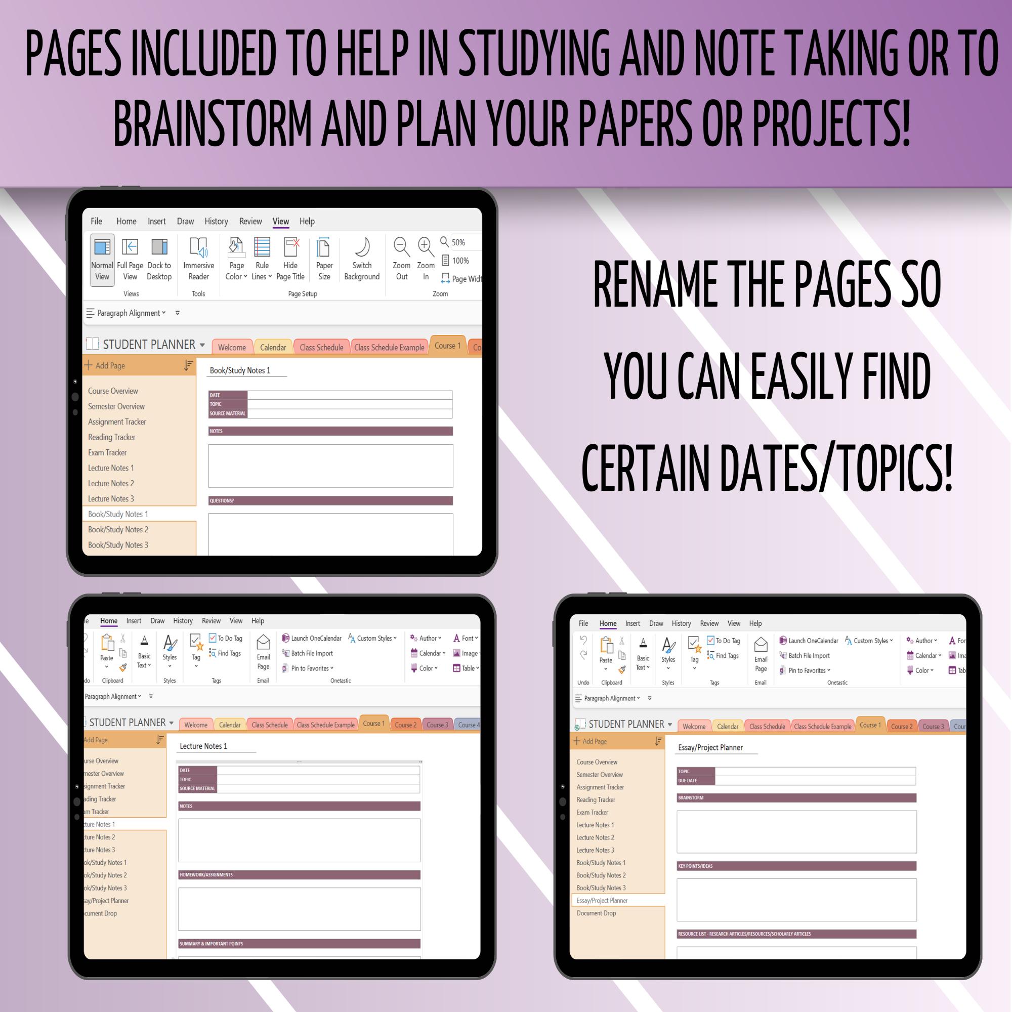 Onenote Student Notebook Template Onenote Academic Planner, Onenote Student Planner, 100% Editable ...