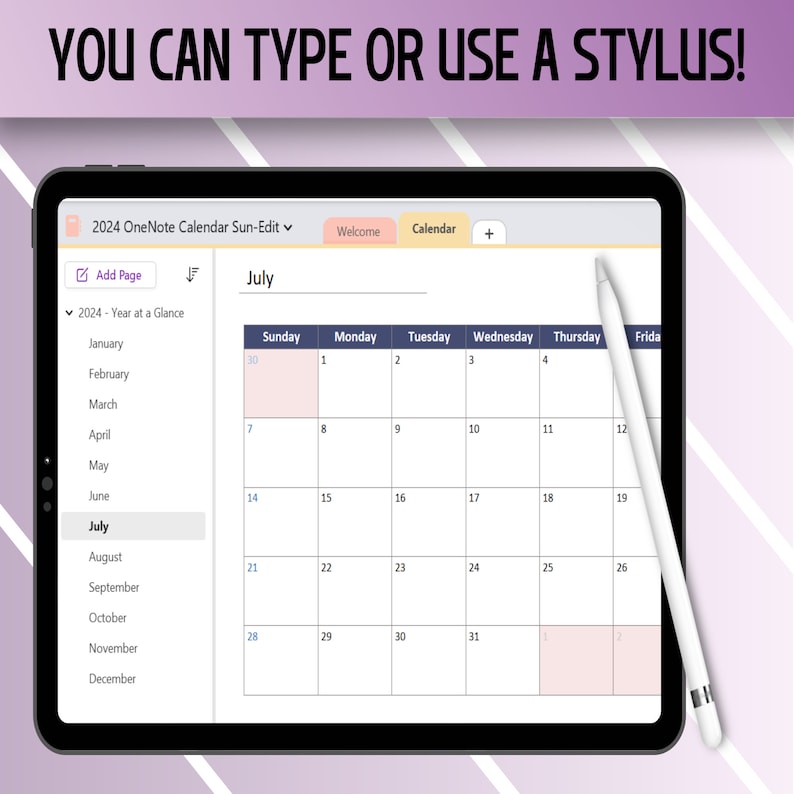 2023 & 2024 Editable Onenote Calendar Sunday Start Dated Etsy UK