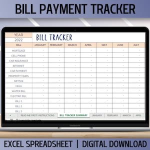 Monthly Bill Tracker, Bill Organizer Spreadsheet, Bill Payment Summary, Excel Spreadsheet Template