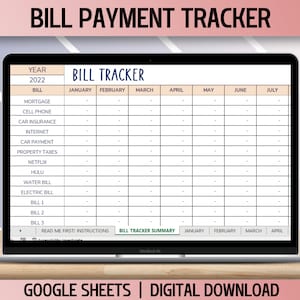 Monthly Bill Tracker, Bill Organizer Spreadsheet, Bill Payment Summary, Google Sheets Spreadsheet Template