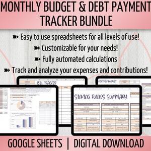 Monthly Budget with Debt Payment Tracker Spreadsheet Bundle, Monthly Bill Tracker, Savings Fund Tracker, Google Sheets Spreadsheet image 2