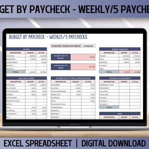 Budget by Paycheck Spreadsheet, Excel Spreadsheet Template, Weekly Paycheck Budget, Monthly Finance Planner