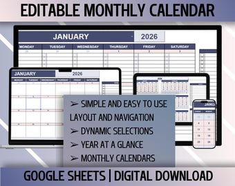 Editable Spreadsheet Calendar Template, Dynamic Google Sheets Calendar Template, Daily, Weekly & Yearly Smart Planner