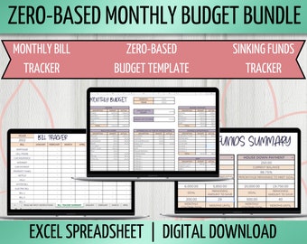 Zero Based Monthly Budget Spreadsheet Bundle, Monthly Bill Tracker, Savings Fund Tracker, Excel Spreadsheet Template