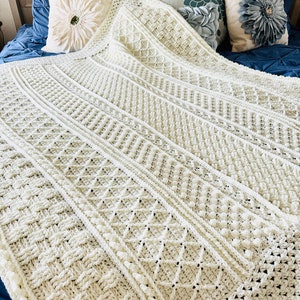 Celtic Splendor Afghan, Top selling Ivory throw, Premium soft fluffy acrylic crochet blanket, Add cozy textured charm to sofa or bed,50x62&quot;