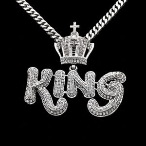 Iced Out King Crown Pendant Necklace for Men, Round Moissanite Hip Hop Jewelry, Streetwear Fashion, Encrusted King Customize Pendent For Him