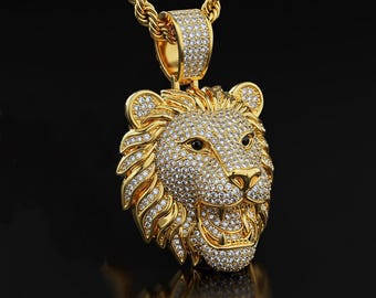Lion Face Iced-Out Hip Hop Pendant, Round Panther Hip Hop Pendent, Custom Streetwear Jewelry, Lion Pendent For Men, Perfect for Rap Style