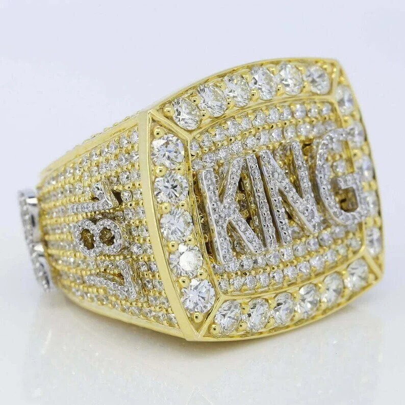 Iced Out King Hip Hop Ring Men's Custom 14k Gold Finish Etsy