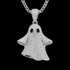 Ghost Iced Out Pendant, Round Hollow Eyes Hip Hop Pendent, Scary Cool Drip, Bling Rapper, Urban Style Gift for Men, Gothic Halloween Jewelry