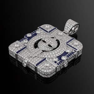 Custom Diamond Hip Hop Ice Outed Pendant, Blue Sapphire Micro Pave Hip Hop Pendent, Iced Out Emoji Face Charm, Urban Streetwear Jewelry