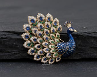 Luxury Peacock Brooch Pin, Sapphire Bird Brooch, Vintage Style Animal Brooch, Crystal Peacock Pin, Gift for Her, Statement Fashion Jewelry