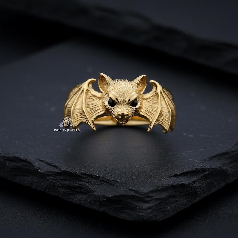 Vampire Bat Ring, Black Moissanite Round Panther Ring, Halloween Ring ...