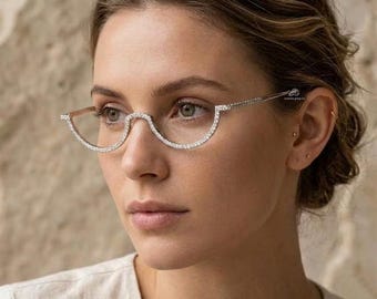 Luxury Rimless Sunglasses Women, Moissanite Crystal Round Sunglasses, Frameless Designer Eyewear, Unique Statement Trendy Fashion Sunglasses