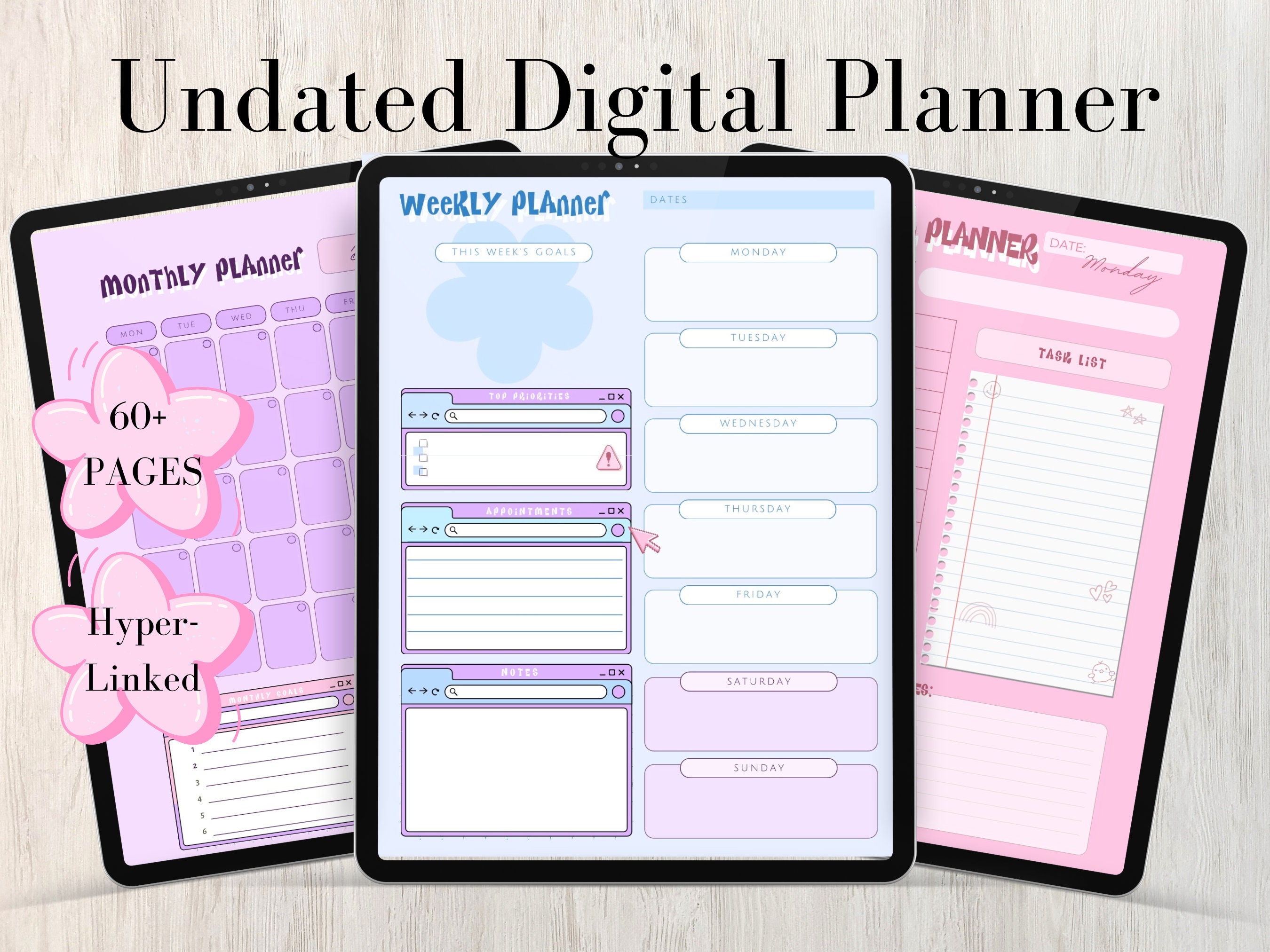 Girly Daily Planner | Weekly Planner | Monthly Planner | Minimal Life Planner | Goodnotes Planner | Digital Planner iPad Planner Y2K