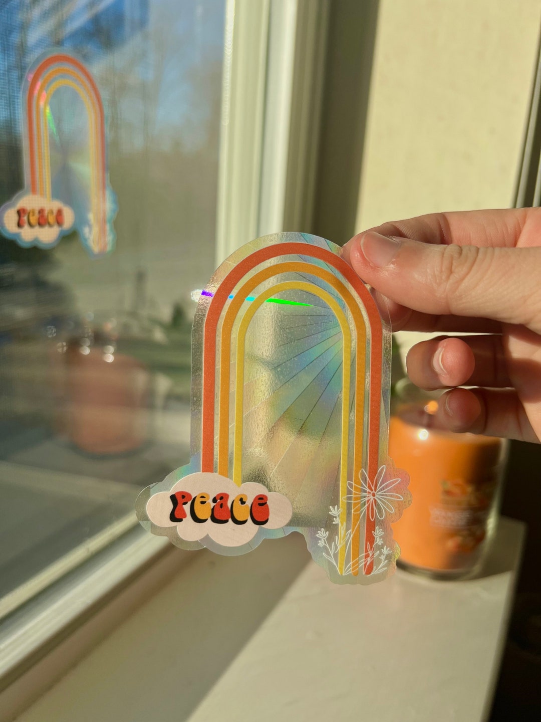 Boho Rainbow Suncatcher Sticker Rainbow Window Sticker Holographic