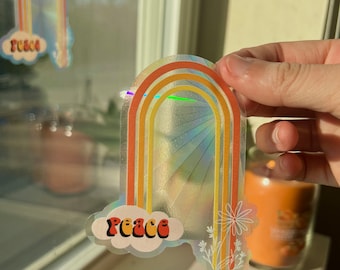 Adesivo Boho Rainbow Suncatcher / adesivo finestra arcobaleno / decalcomania floreale olografica suncatcher / decalcomania creatore arcobaleno / adesivo creatore arcobaleno
