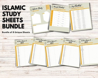 Islamic Study Sheets Bundle - Islamic Studies - Islamic Journal - Quranic Studies - Quran Tracker - Quran Memorization