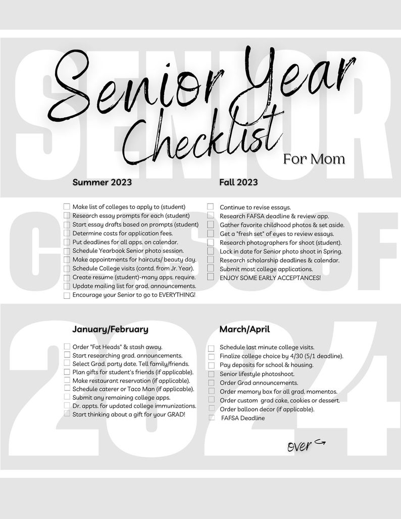 Senior Year Checklist College Packing Checklist Bundle Etsy