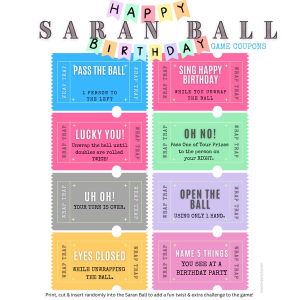 Saran Ball Game Cards - Birthday Theme