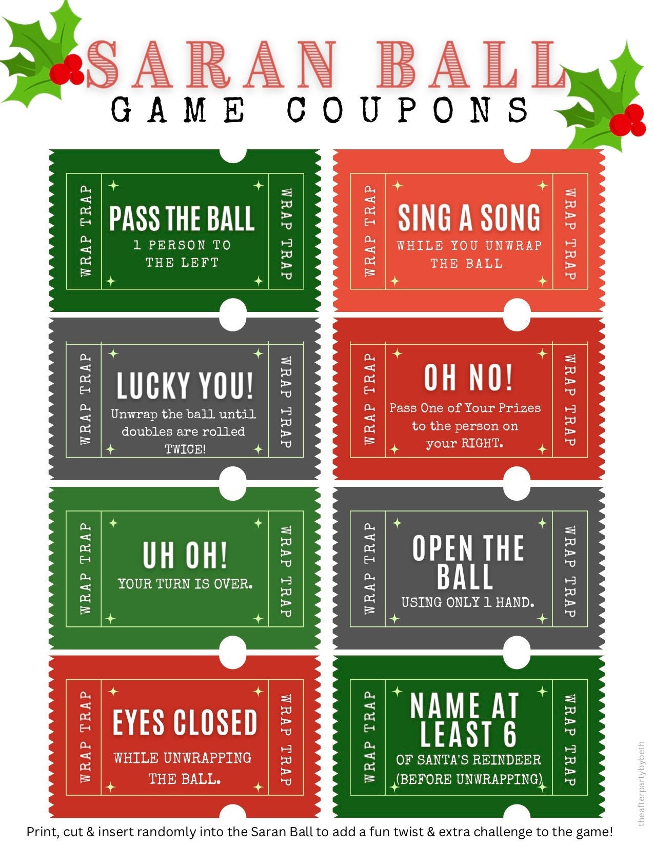 Wrap Trap Cards for Saran Wrap Ball Game Etsy