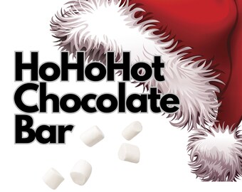 Chocolate caliente navideño, barra de chocolate caliente, letrero de barra de chocolate caliente