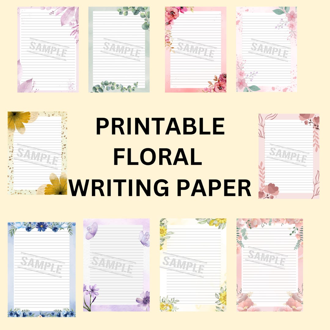 Floral Writing Paper – 10 Lined Page Designs (PDF Download) - Etsy